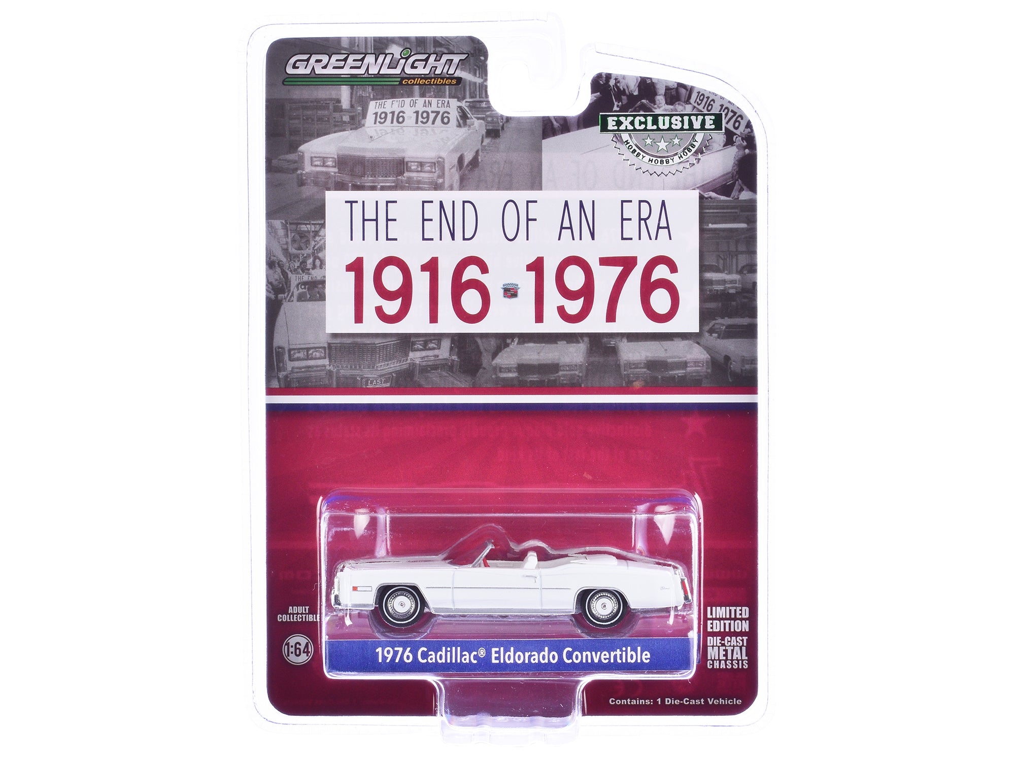 1976 Cadillac Eldorado Convertible White with Red and Blue Stripes "The End of an Era 1916-1976" "Hobby Exclusive" Series 1/64 Diecast Model Car by Greenlight Greenlight