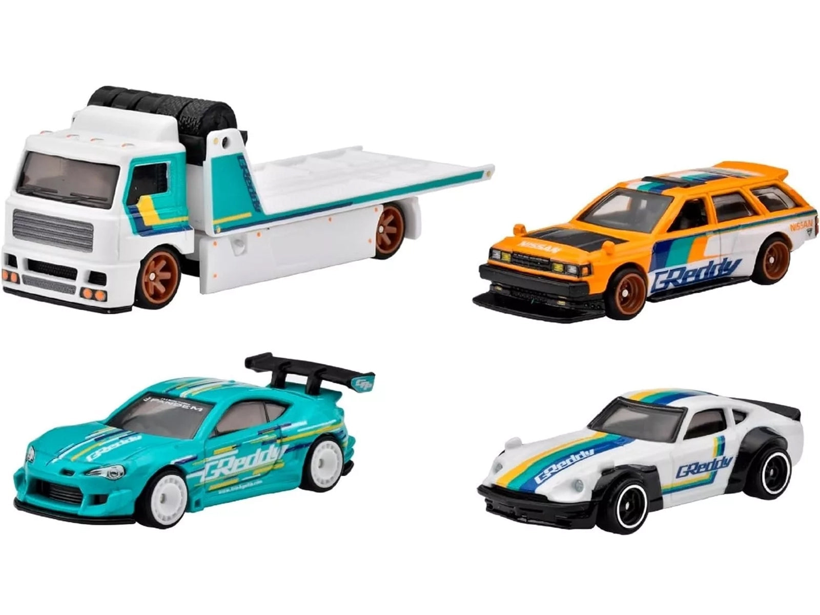 "Greddy" Set of 4 pieces Series Hot Wheels "Premium" 2024 Series T Diecast Model Cars by Hot Wheels Hotwheels