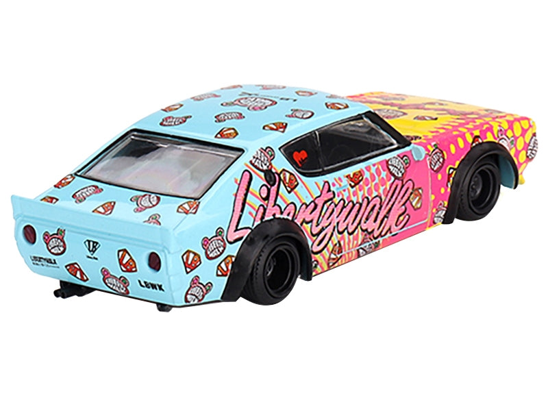 Nissan Skyline Kenmeri "Liberty Walk" RHD (Right Hand Drive) "KUMA" Light Blue and Yellow with Graphics Limited Edition 1/64 Diecast Model Car by Mini GT Mini GT