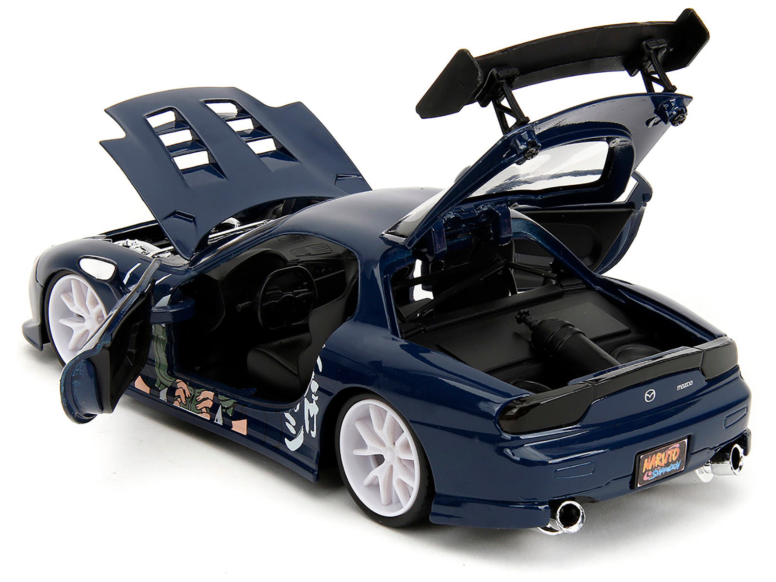 1993 Mazda RX-7 Dark Blue with Graphics and Kakashi Hatake Diecast Figure "Naruto Shippuden" (2009-2017) TV Series "Anime Hollywood Rides" Series 1/24 Diecast Model Car by Jada Jada