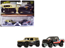 Load image into Gallery viewer, Ford Bronco R Gold Metallic and Black and 2017 Ford F-150 Raptor Pickup Truck #17 Black with Stripes &quot;Car Culture&quot; Set of 2 Cars Diecast Model Cars by Hot Wheels Hotwheels
