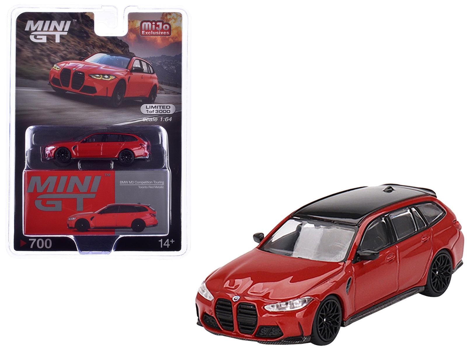 BMW M3 Competition Touring Toronto Red Metallic with Black Top Limited Edition to 3000 pieces Worldwide 1/64 Diecast Model Car by Mini GT Mini GT