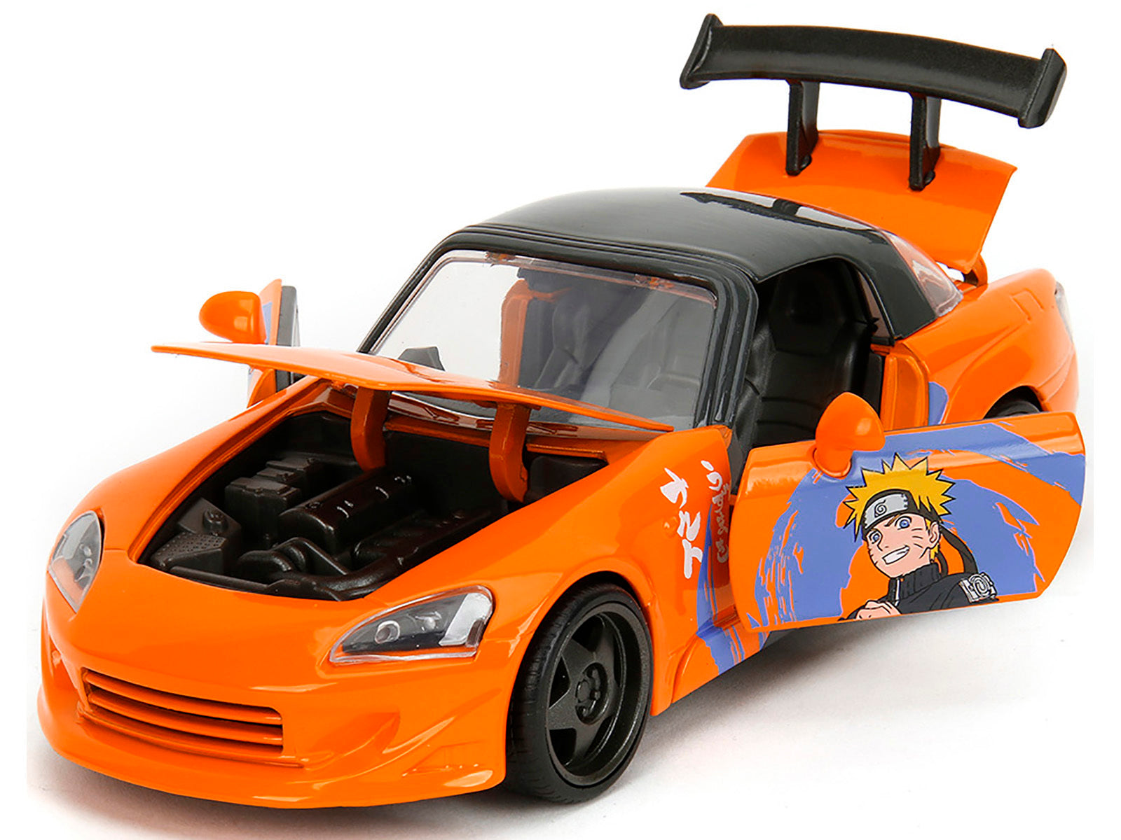 2001 Honda S2000 Orange with Gray Top and Graphics and Naruto Diecast Figure "Naruto Shippuden" (2009-2017) TV Series "Anime Hollywood Rides" Series 1/24 Diecast Model Car by Jada Jada