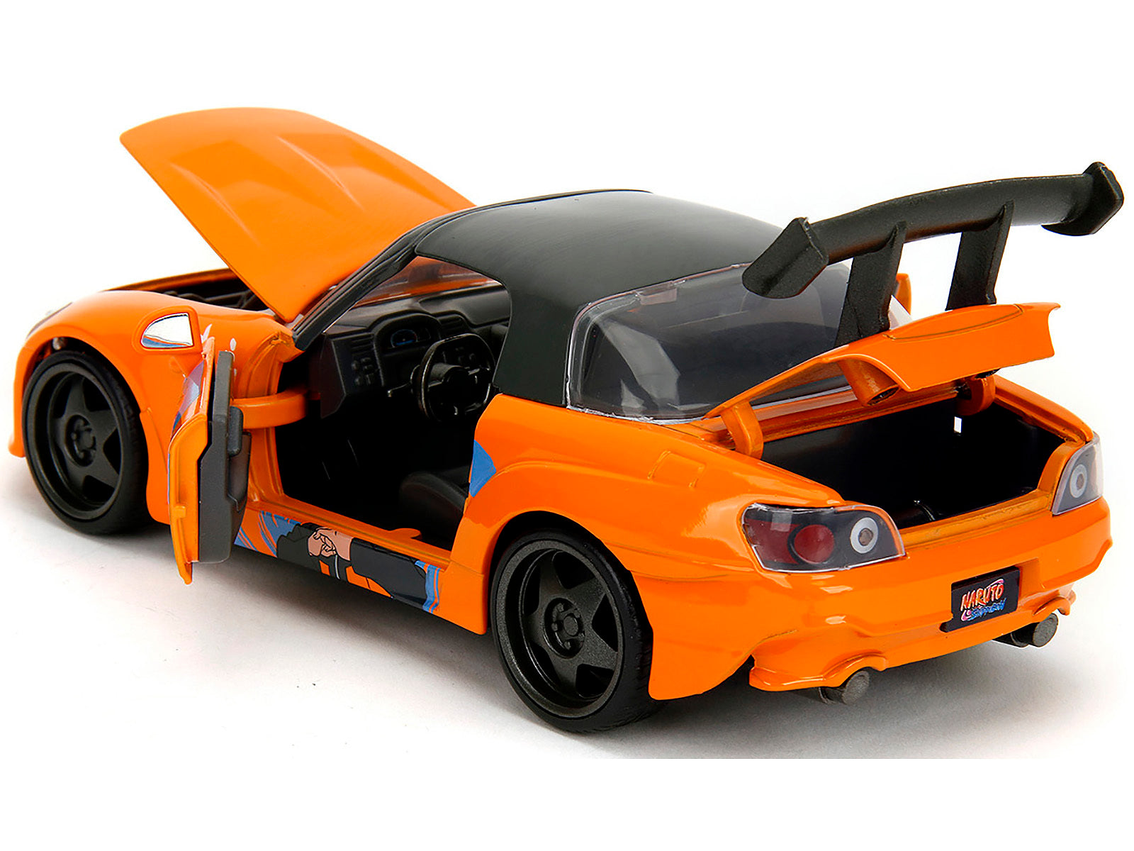 2001 Honda S2000 Orange with Gray Top and Graphics and Naruto Diecast Figure "Naruto Shippuden" (2009-2017) TV Series "Anime Hollywood Rides" Series 1/24 Diecast Model Car by Jada Jada