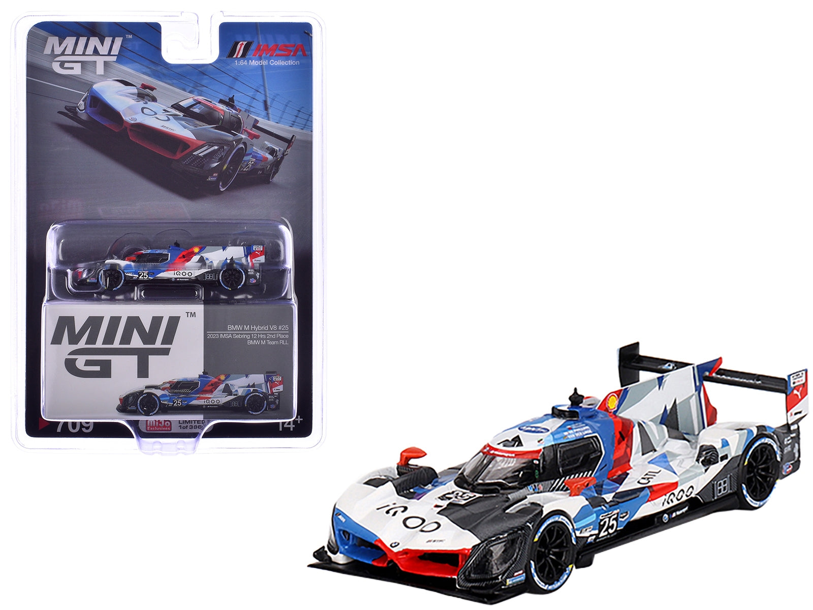 BMW M Hybrid V8 #25 Connor De Phillippi - Sheldon van der Linde - Nick Yelloly "BMW M Team RLL" 2nd Place "12 Hours of Sebring" (2023) Limited Edition to 3960 pieces Worldwide 1/64 Diecast Model Car by Mini GT Mini GT