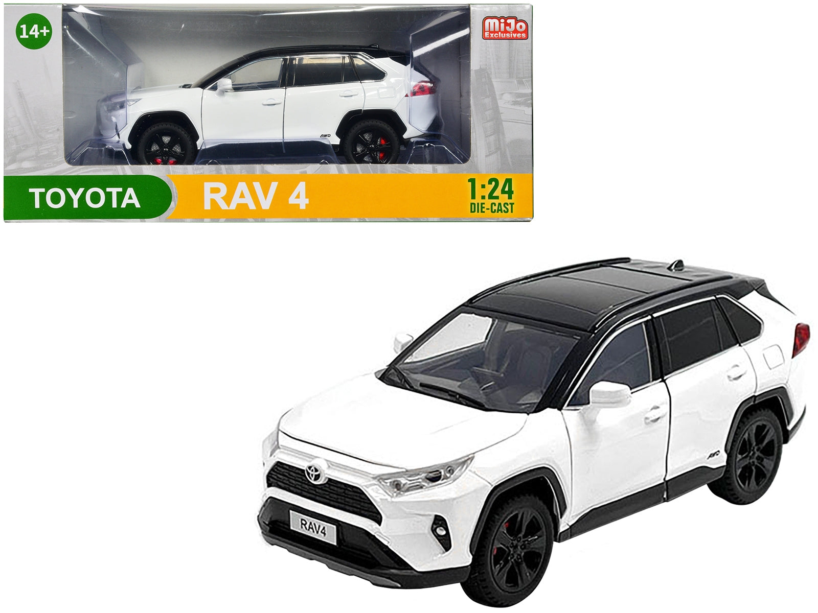 Toyota Rav4 Hybrid XSE White with Black Top and Sunroof 1/24 Diecast Model Car Other