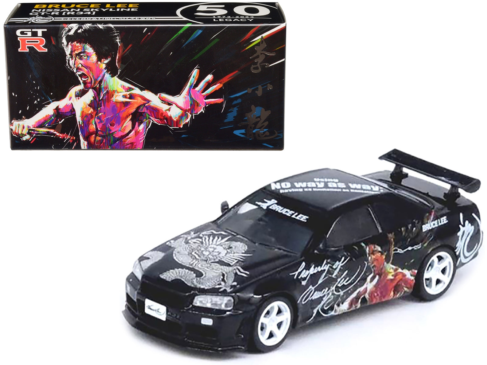 Nissan Skyline GT-R (R34) RHD (Right Hand Drive) Black "Bruce Lee Legacy 50 Year Anniversary" 1/64 Diecast Model Car by Inno Models Inno Models