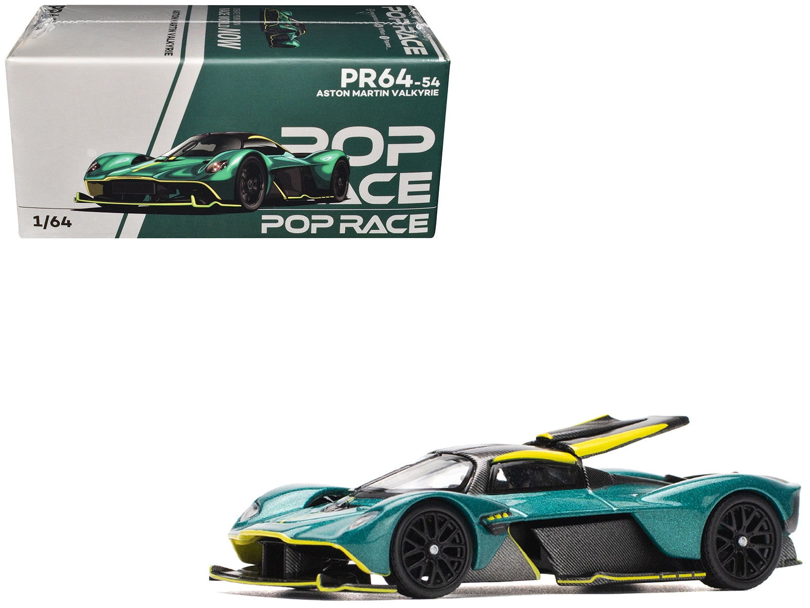 Aston Martin Valkyrie Green Metallic with Carbon Top 1/64 Diecast Model Car by Pop Race Pop Race