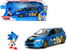 Load image into Gallery viewer, 2012 Subaru Impreza WRX STI Blue Metallic with Graphics and Sonic The Hedgehog Diecast Figure &quot;Sonic The Hedgehog&quot; &quot;Hollywood Rides&quot; Series 1/24 Diecast Model Car by Jada Jada
