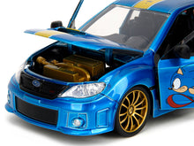 Load image into Gallery viewer, 2012 Subaru Impreza WRX STI Blue Metallic with Graphics and Sonic The Hedgehog Diecast Figure &quot;Sonic The Hedgehog&quot; &quot;Hollywood Rides&quot; Series 1/24 Diecast Model Car by Jada Jada
