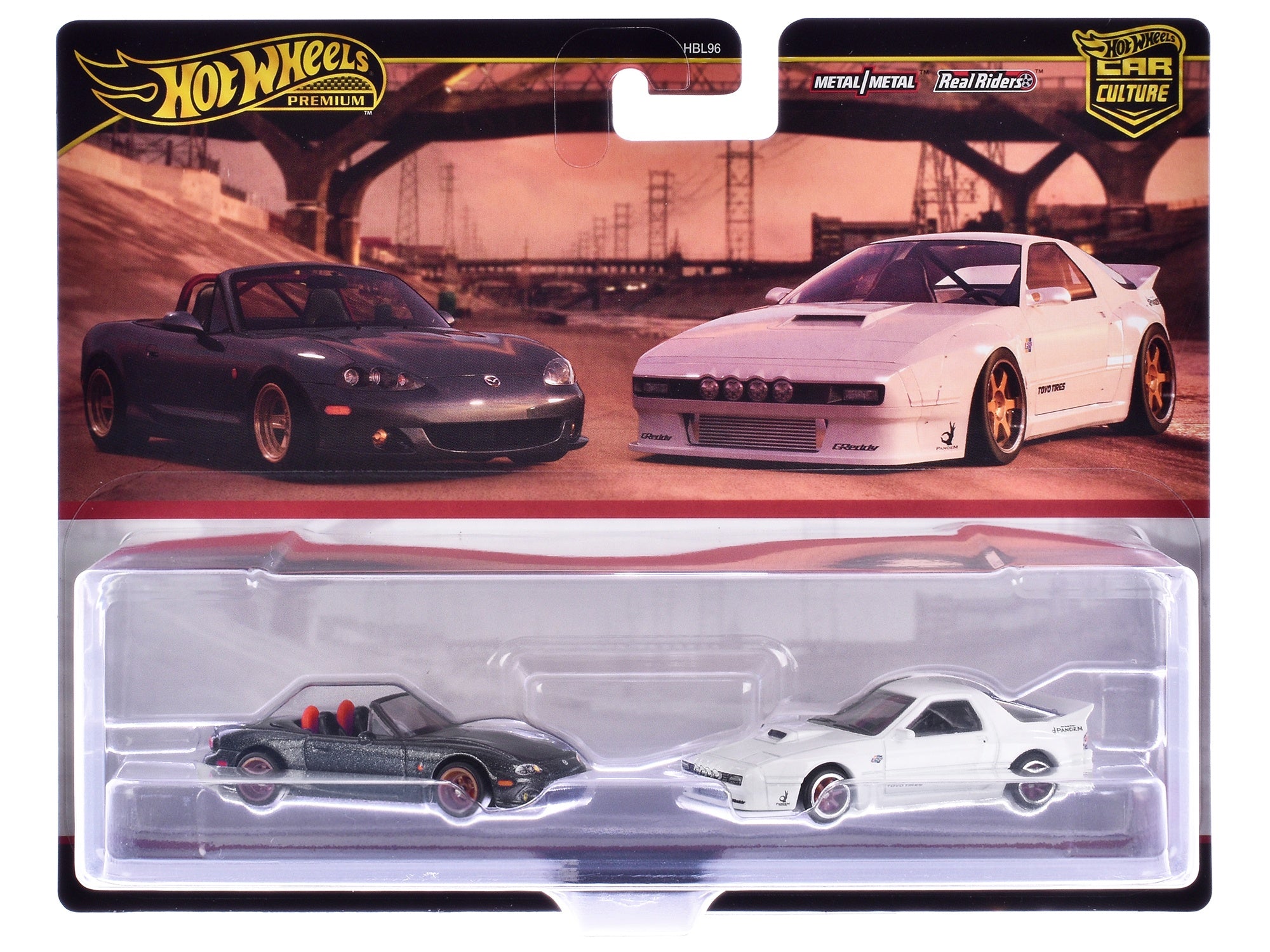 Mazda Mazdaspeed Miata Gray Metallic and Mazda RX7 FC Pandem White "Car Culture" Set of 2 Cars Diecast Model Cars by Hot Wheels Hotwheels