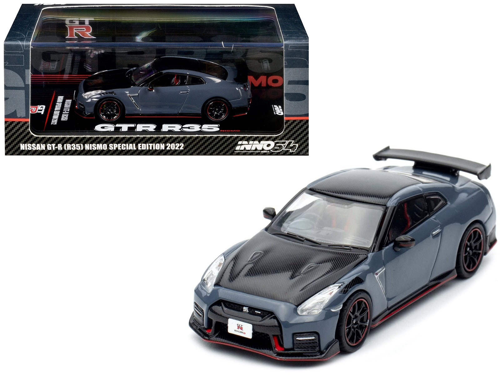 2022 Nissan GT-R (R35) Nismo Special Edition RHD (Right Hand Drive) Stealth Gray with Carbon Top and Hood 1/64 Diecast Model Car by Inno Models Inno Models