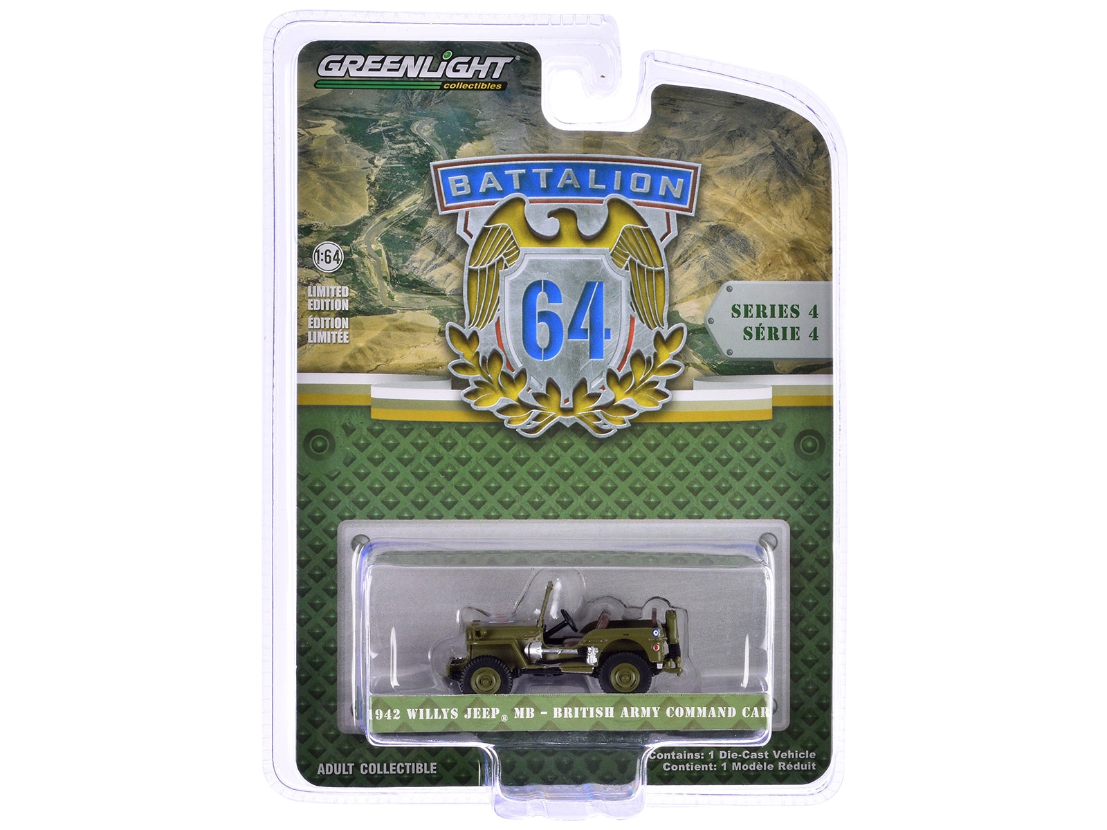 1942 Willys Jeep MB "British Army Command Car" Light Green "Battalion 64" Series 4 1/64 Diecast Model Car by Greenlight Greenlight