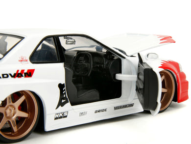 2002 Nissan Skyline GT-R (R34) RHD (Right Hand Drive) White with Red Graphics and Ryu Diecast Figure 