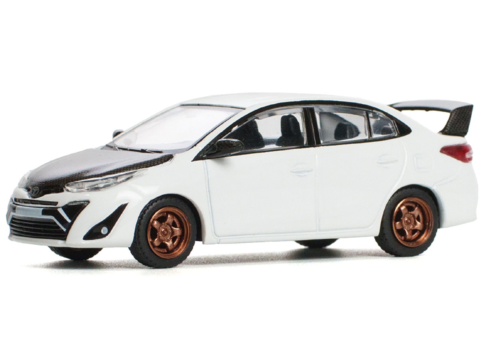 Toyota GR Vios White with Carbon Hood 1/64 Diecast Model Car by Pop Race Pop Race