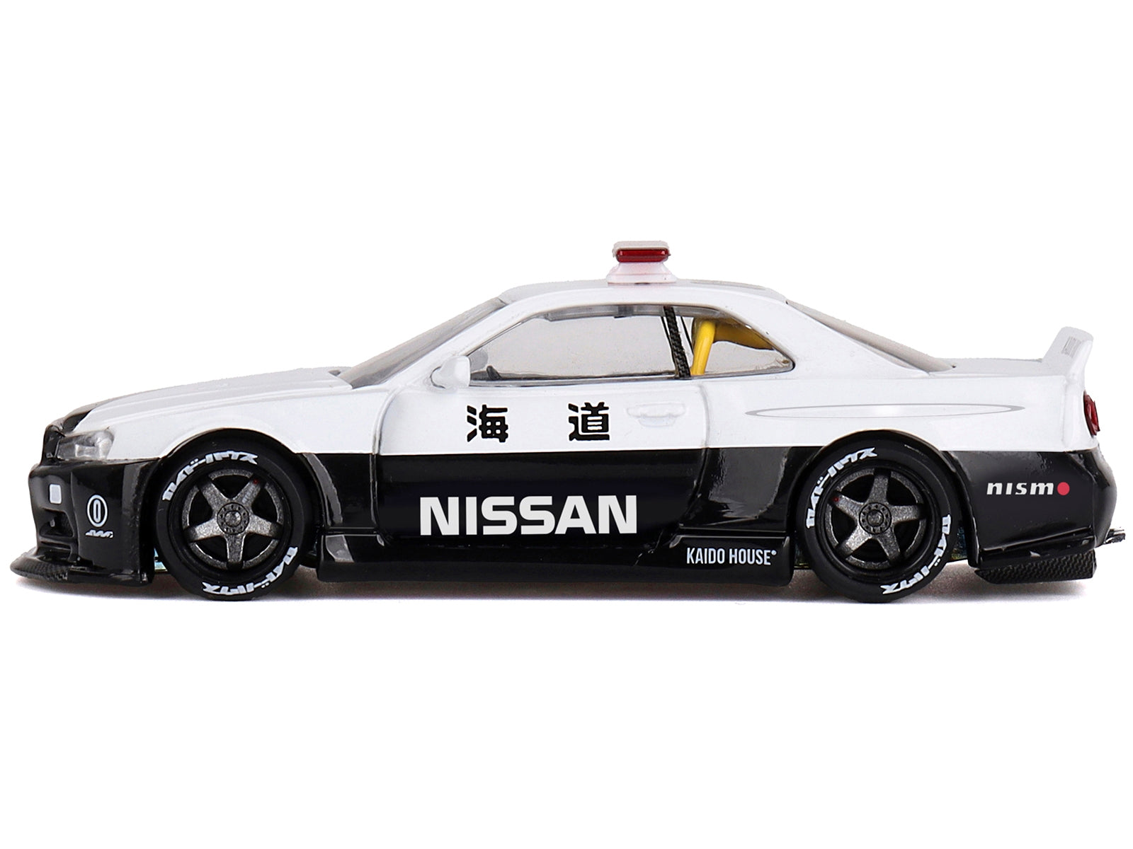 Nissan Skyline GT-R (R34) "Kaido Works (V2 Aero)" RHD (Right Hand Drive) Black and White "Japan Police" (Designed by Jun Imai) "Kaido House" Special 1/64 Diecast Model Car by Mini GT Mini GT