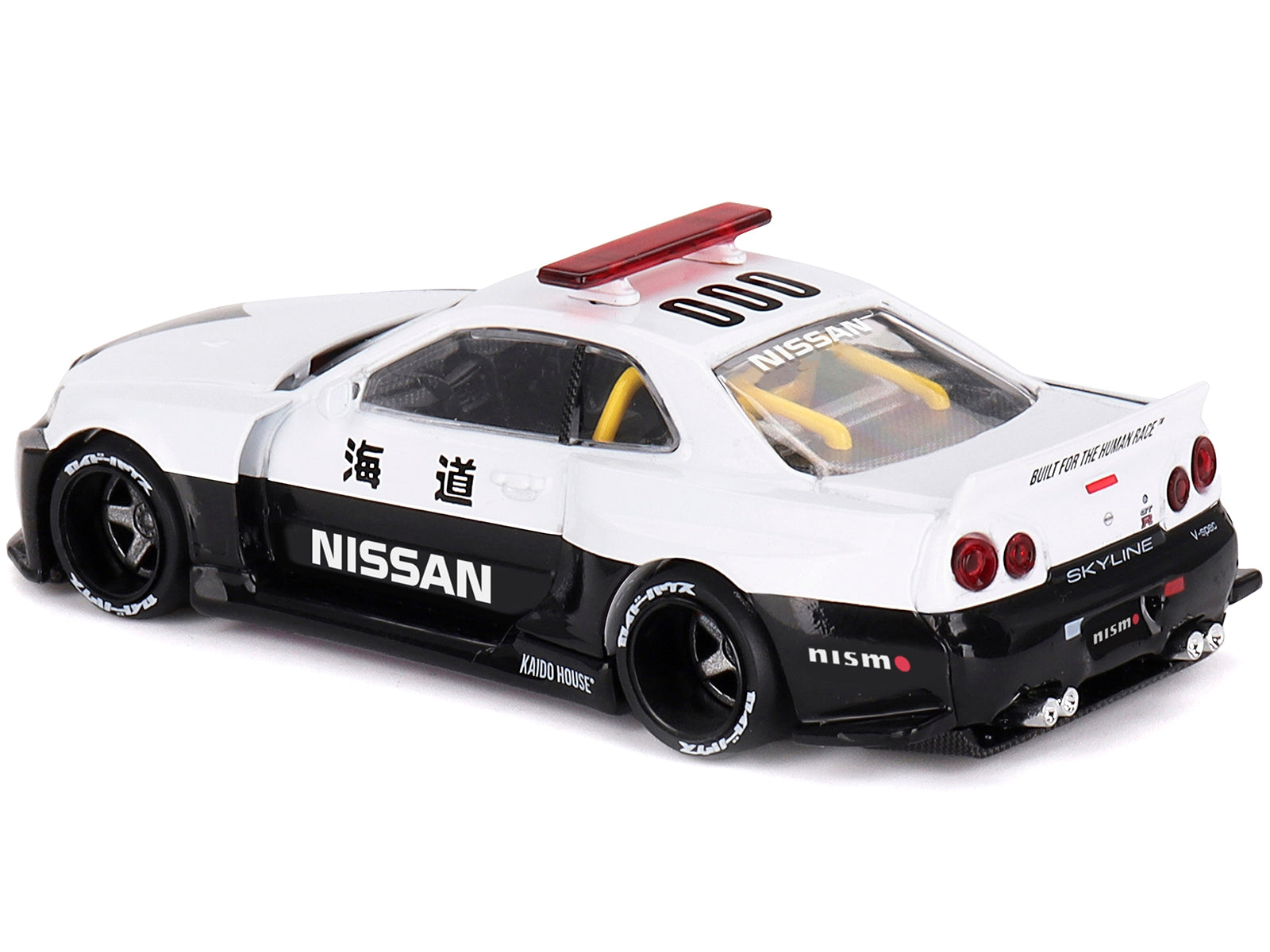 Nissan Skyline GT-R (R34) "Kaido Works (V2 Aero)" RHD (Right Hand Drive) Black and White "Japan Police" (Designed by Jun Imai) "Kaido House" Special 1/64 Diecast Model Car by Mini GT Mini GT