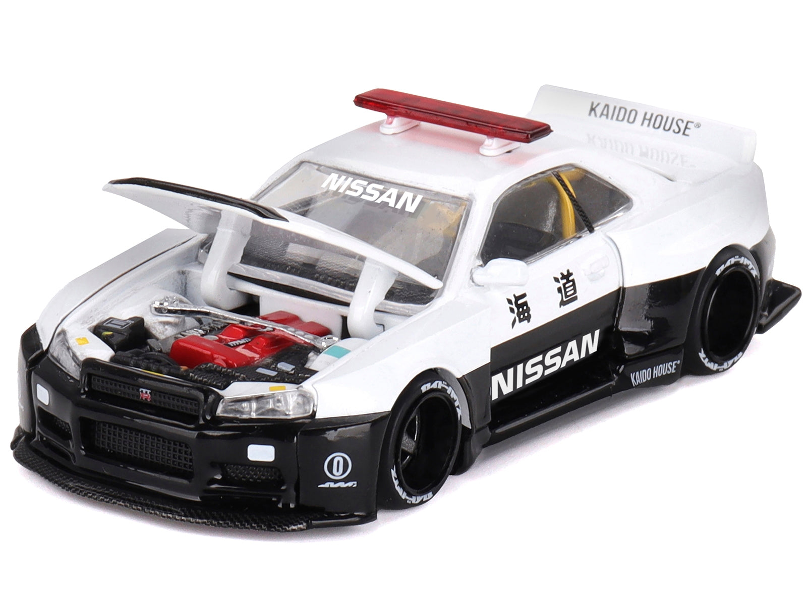 Nissan Skyline GT-R (R34) "Kaido Works (V2 Aero)" RHD (Right Hand Drive) Black and White "Japan Police" (Designed by Jun Imai) "Kaido House" Special 1/64 Diecast Model Car by Mini GT Mini GT