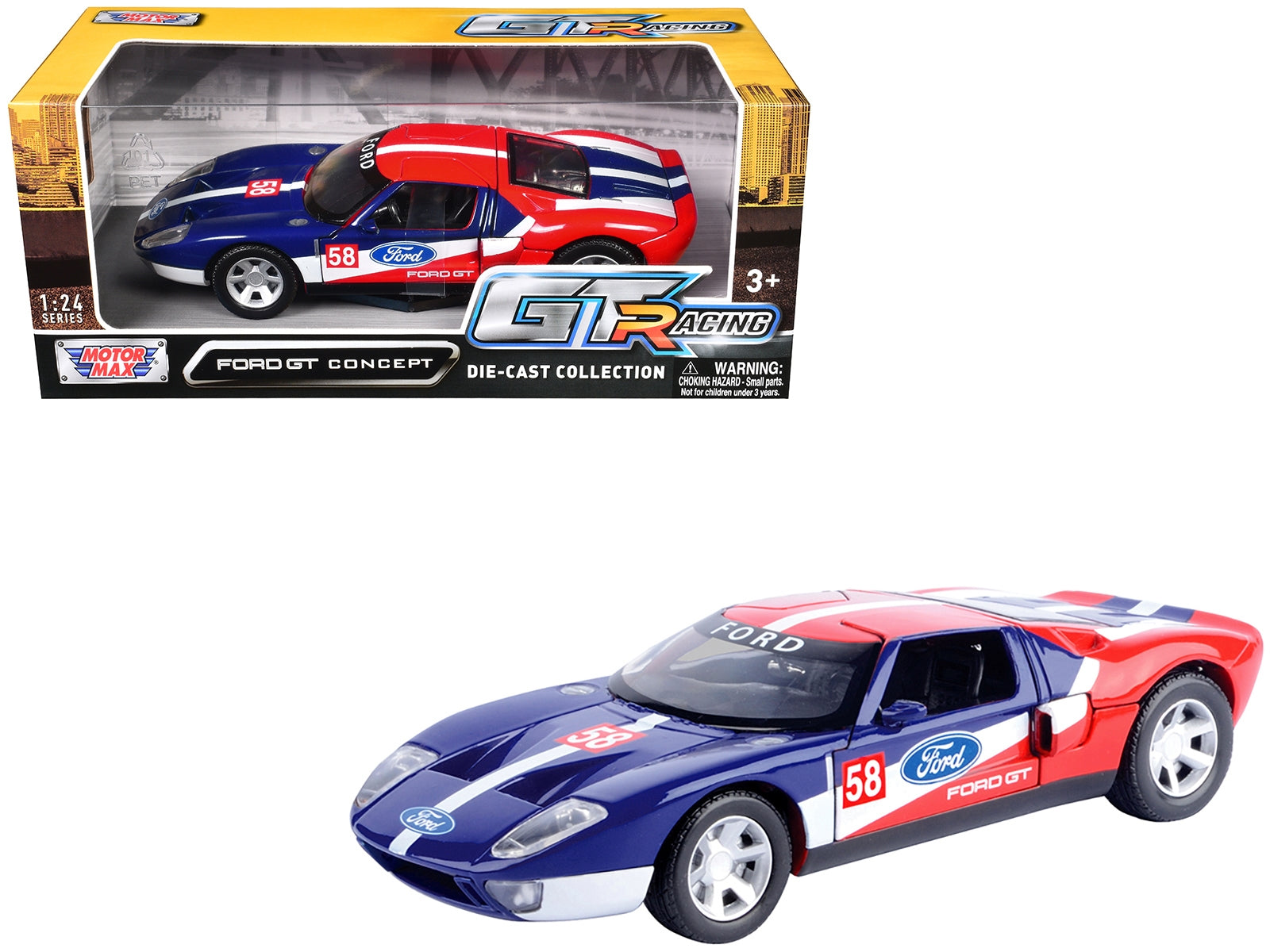 Ford GT Concept #58 Blue and Red with White Stripes "GT Racing" Series 1/24 Diecast Model Car by Motormax Motormax