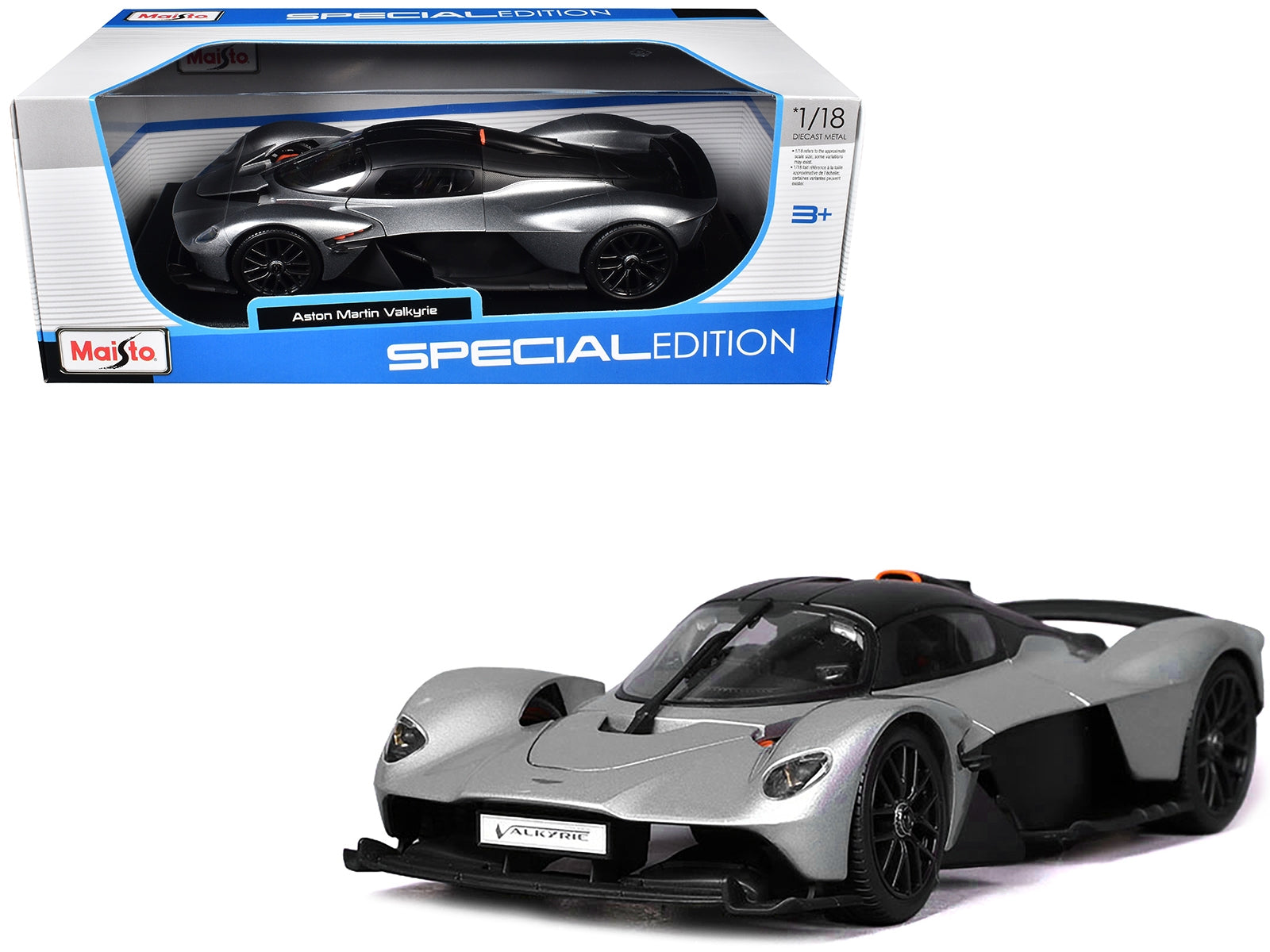 Aston Martin Valkyrie Silver Metallic with Matt Black Top "Special Edition" Series 1/18 Diecast Model Car by Maisto Maisto