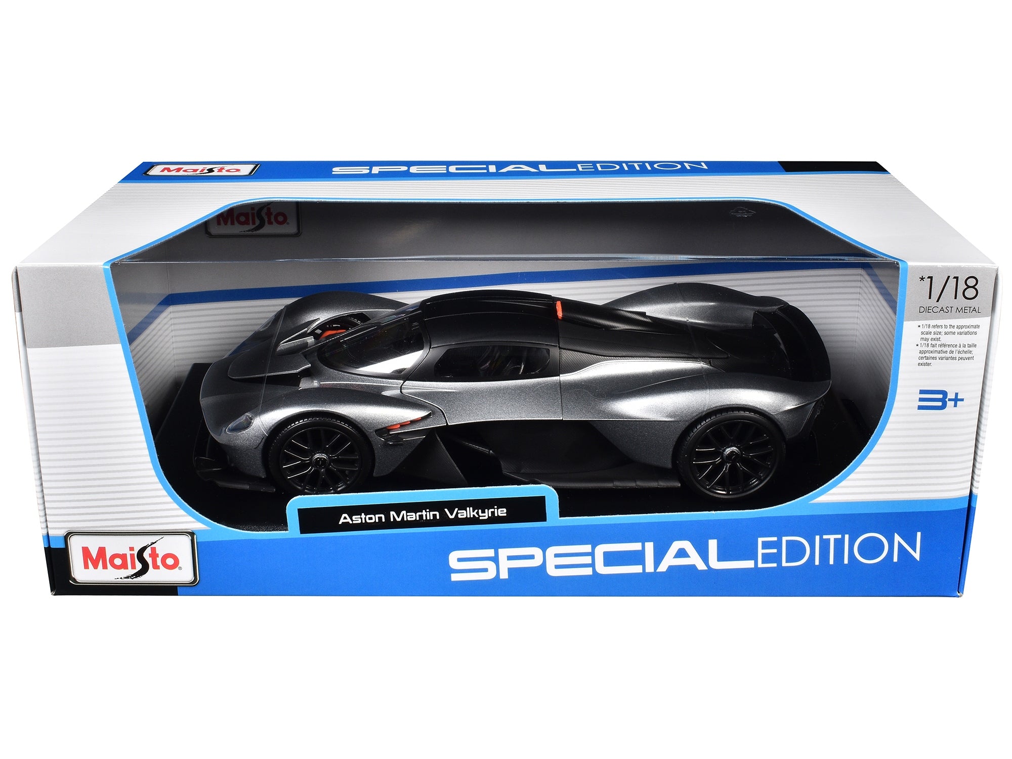 Aston Martin Valkyrie Silver Metallic with Matt Black Top "Special Edition" Series 1/18 Diecast Model Car by Maisto Maisto