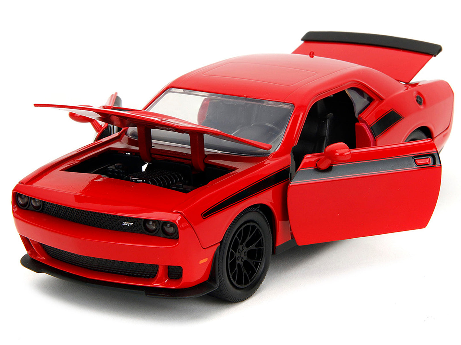 2015 Dodge Challenger Red with Black Stripes and Glenn Diecast Figure "The Walking Dead" (2010-2022) TV Series "Hollywood Rides" Series 1/24 Diecast Model Car by Jada Jada