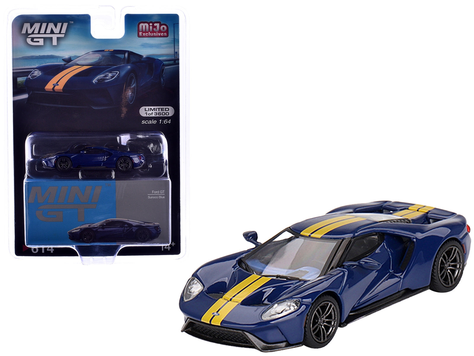 Ford GT Sunoco Blue with Yellow Stripes Limited Edition to 3600 pieces Worldwide 1/64 Diecast Model Car by Mini GT Mini GT