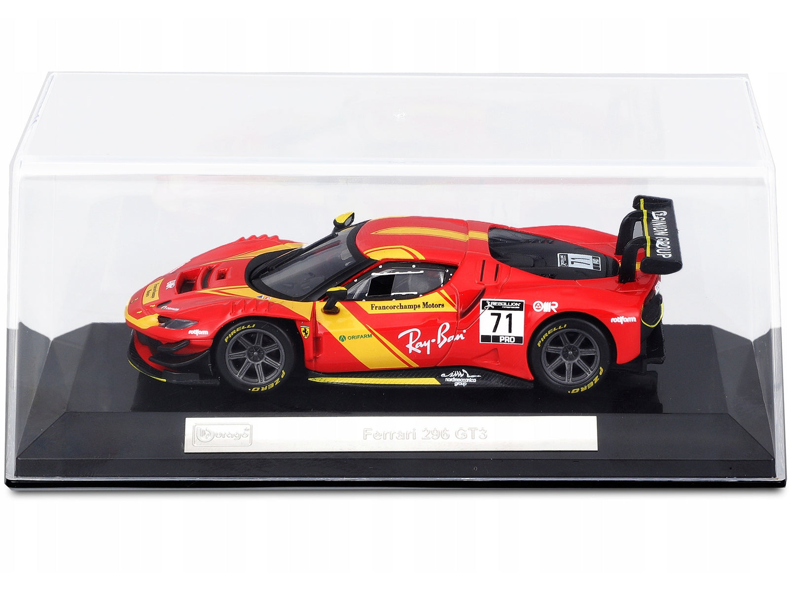 Ferrari 296 GT3 #71 Red "Francorchamps Motors" (2022) "Racing" Series with Display Case 1/43 Diecast Model Car by Bburago Bburago