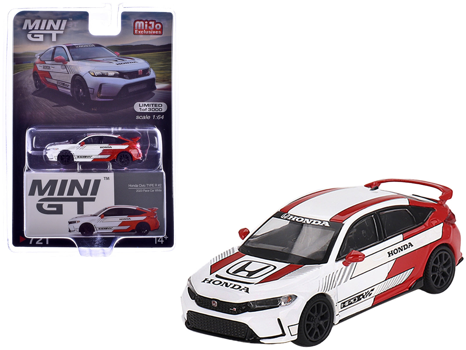 Honda Civic Type R White and Red "2023 Pace Car" Limited Edition to 3000 pieces Worldwide 1/64 Diecast Model Car by Mini GT Mini GT