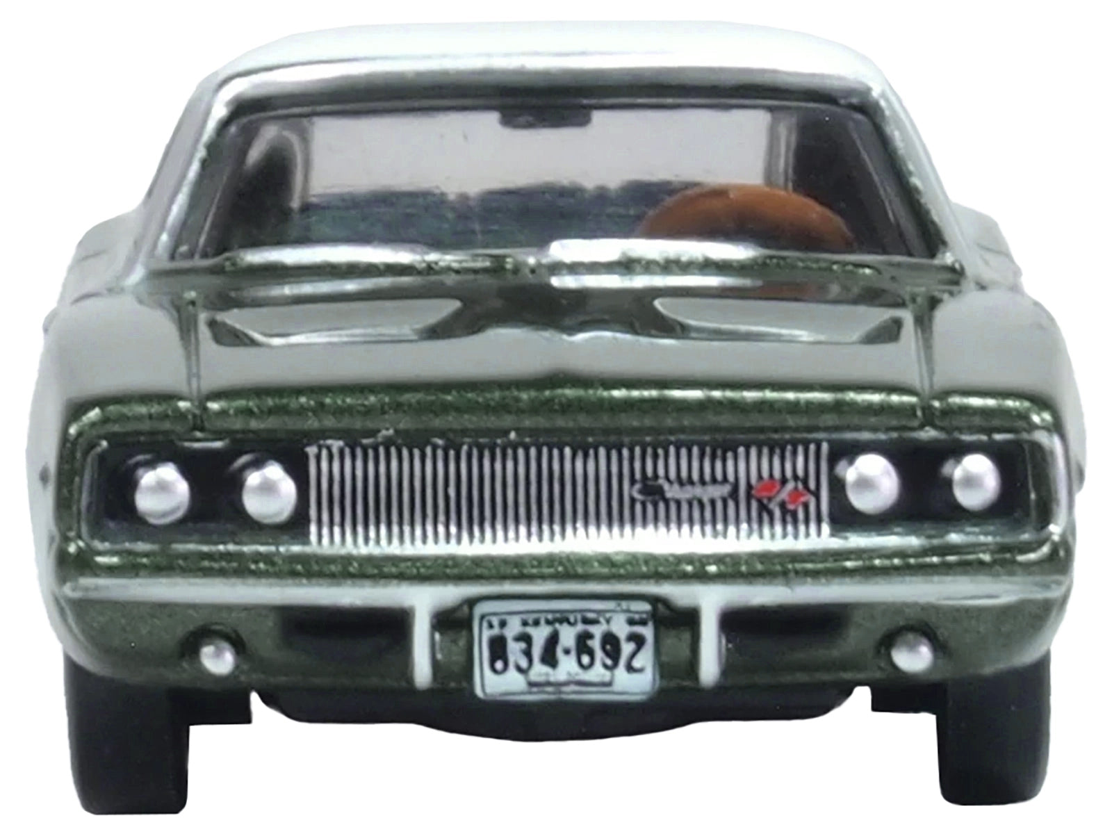 1968 Dodge Charger Racing Green Metallic with White Top and Tail Stripe 1/87 (HO) Scale Diecast Model Car by Oxford Diecast Oxford Diecast