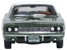 Load image into Gallery viewer, 1968 Dodge Charger Racing Green Metallic with White Top and Tail Stripe 1/87 (HO) Scale Diecast Model Car by Oxford Diecast Oxford Diecast
