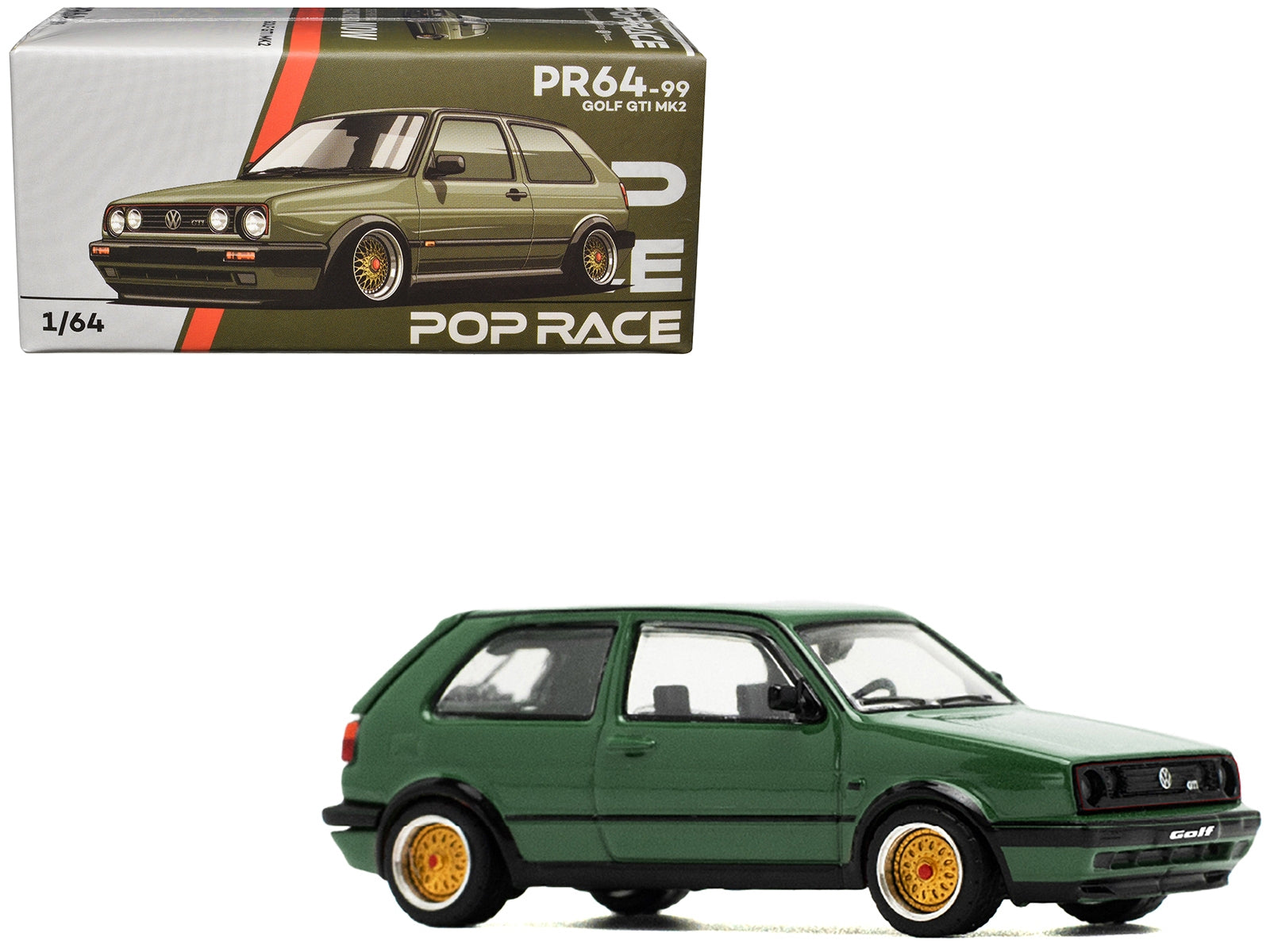 Volkswagen Golf GTI MK2 Green 1/64 Diecast Model Car by Pop Race Pop Race