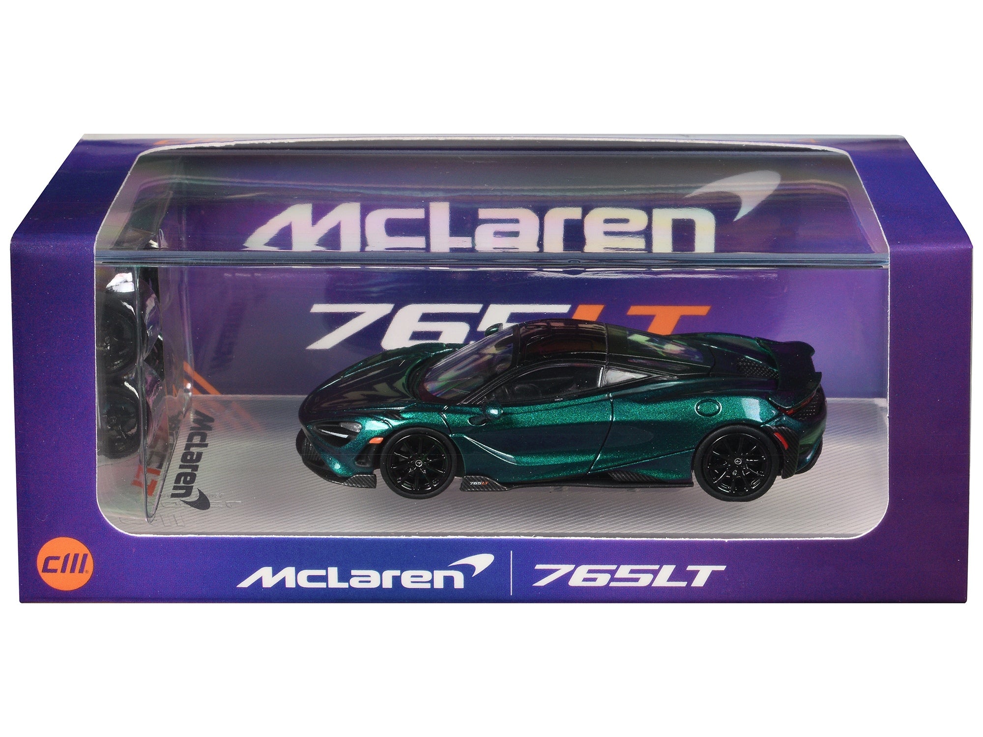 McLaren 765LT Chameleon Purple with Black Top and Extra Wheels 1/64 Diecast Model Car by CM Models CM Models