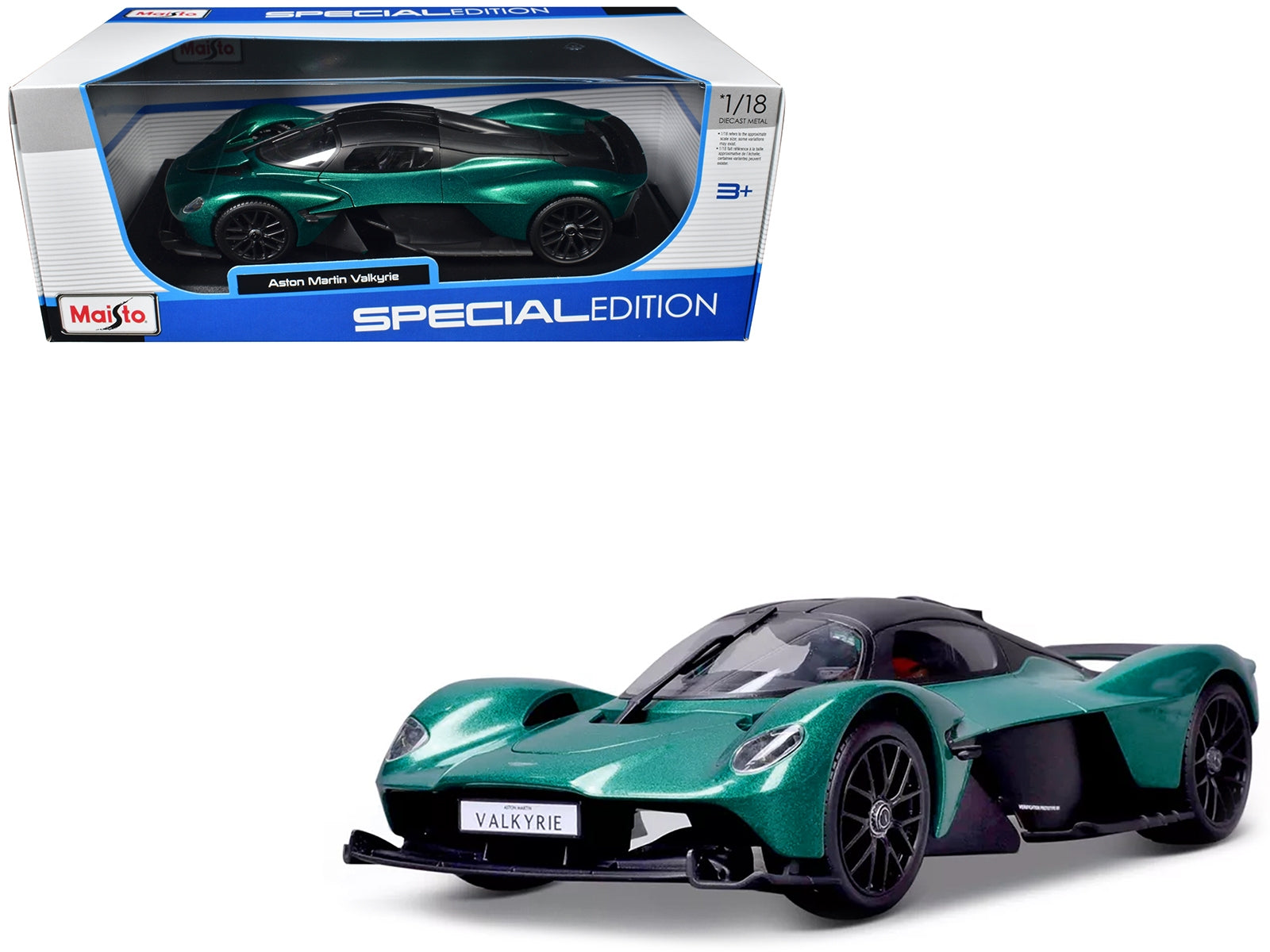 Aston Martin Valkyrie Green Metallic with Matt Black Top "Special Edition" Series 1/18 Diecast Model Car by Maisto Maisto