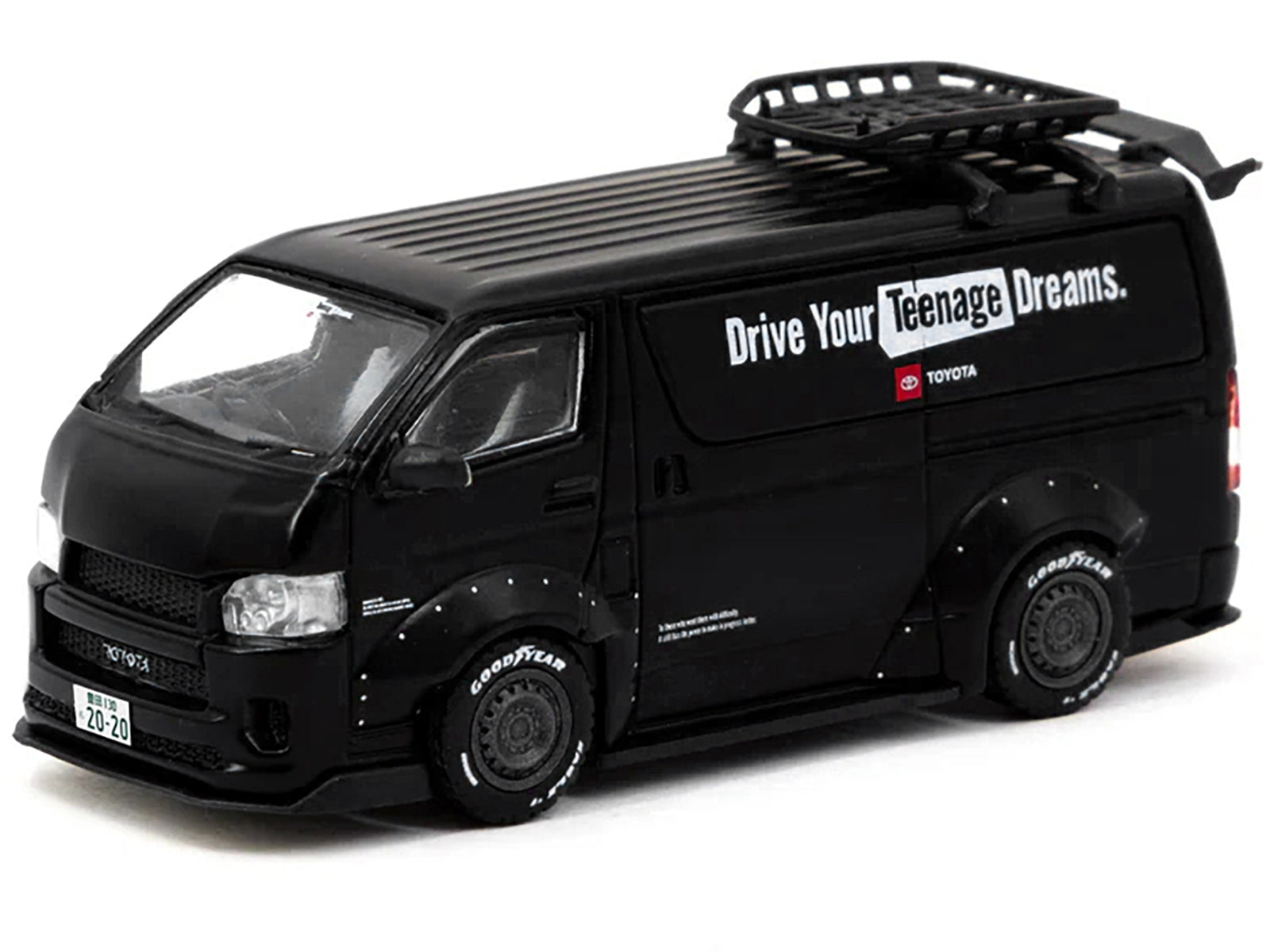 Toyota Hiace Widebody Van RHD (Right Hand Drive) Matt Black with Roof Rack "Drive Your Teenage Dreams" "Hobby64" Series 1/64 Diecast Model Car by Tarmac Works Tarmac Works