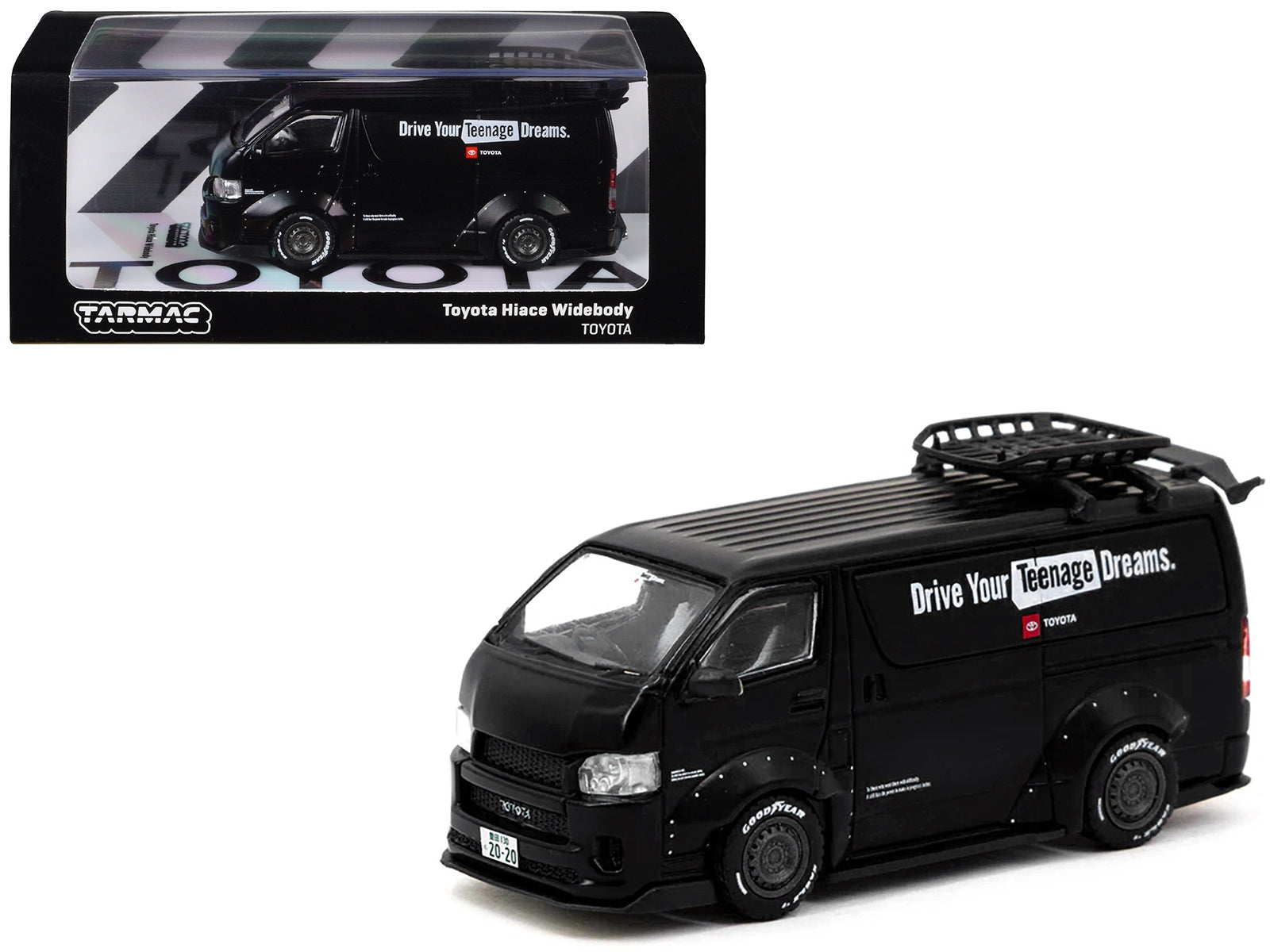 Toyota Hiace Widebody Van RHD (Right Hand Drive) Matt Black with Roof Rack "Drive Your Teenage Dreams" "Hobby64" Series 1/64 Diecast Model Car by Tarmac Works Tarmac Works