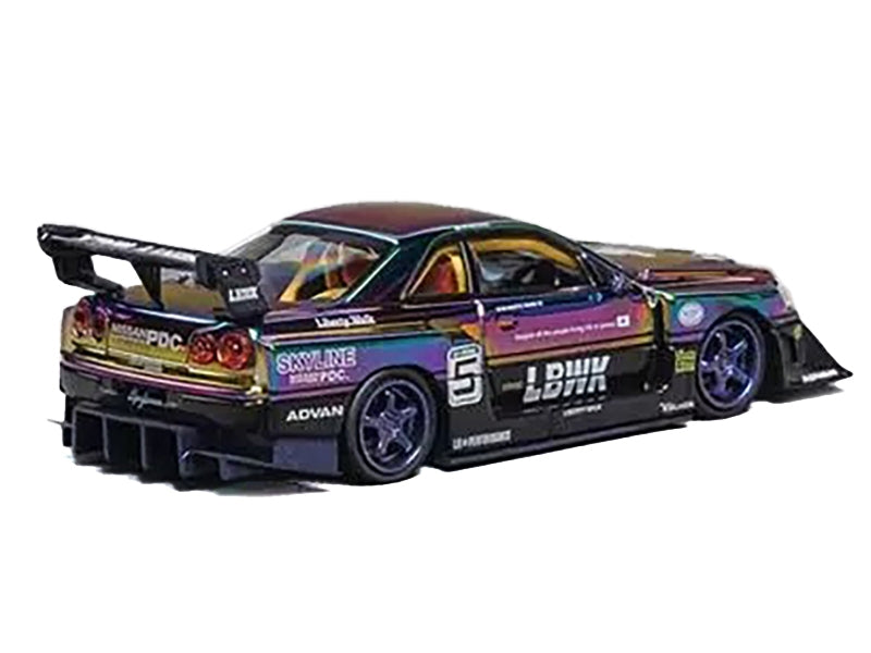 Nissan Skyline LB-ER34 "Super Silhouette" RHD (Right Hand Drive) #5 Chameleon Metallic with Extra Wheels 1/64 Diecast Model Car by CM Models CM Models