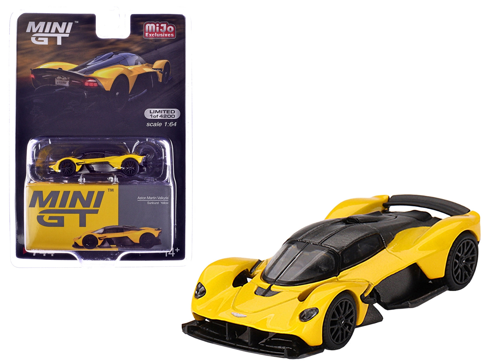 Aston Martin Valkyrie Sunburst Yellow with Carbon Top Limited Edition to 4200 pieces Worldwide 1/64 Diecast Model Car by Mini GT Mini GT