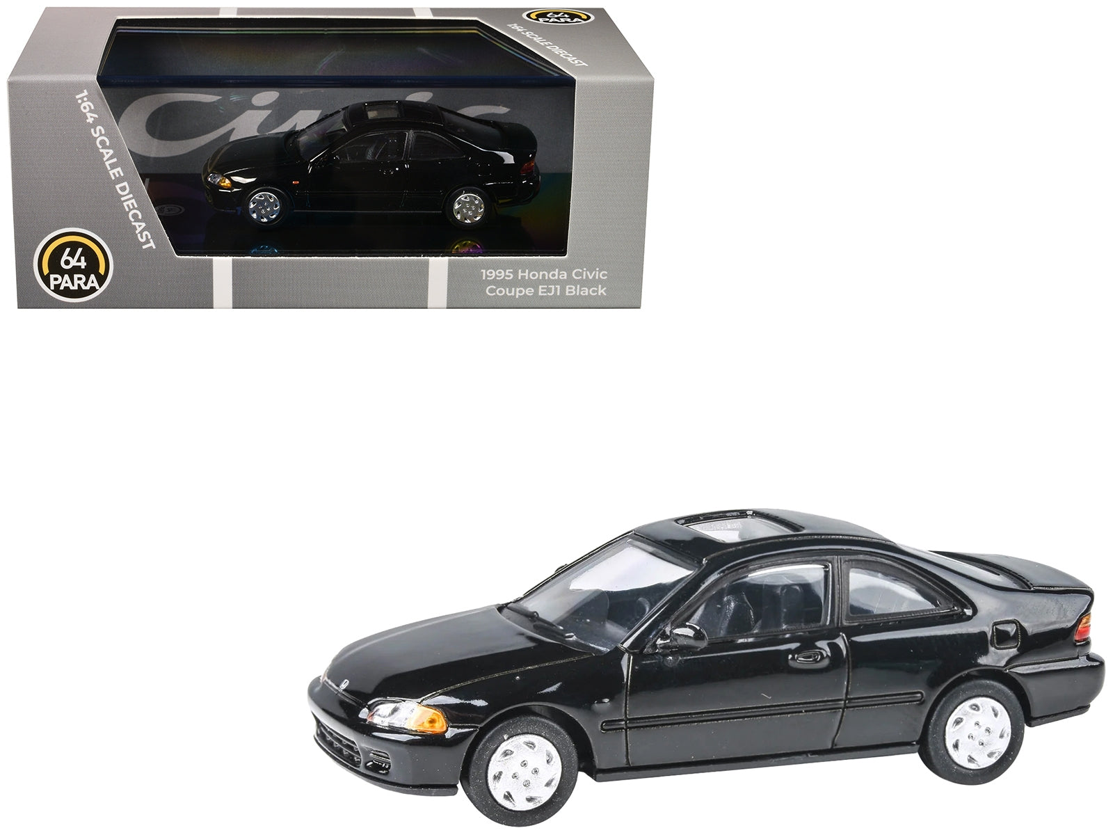 1995 Honda Civic Coupe EJ1 Black with Sunroof 1/64 Diecast Model Car by Paragon Models Paragon