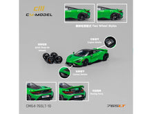 Load image into Gallery viewer, McLaren 765LT Green with Black Top and Extra Wheels 1/64 Diecast Model Car by CM Models CM Models
