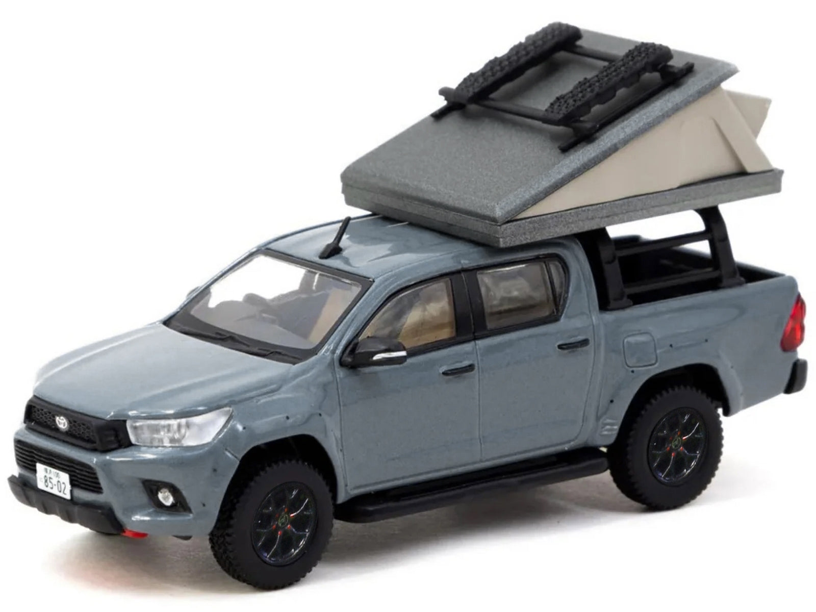 Toyota Hilux Pickup Truck RHD (Right Hand Drive) Gray with Camping Equipment "Road64" Series 1/64 Diecast Model Car by Tarmac Works Tarmac Works