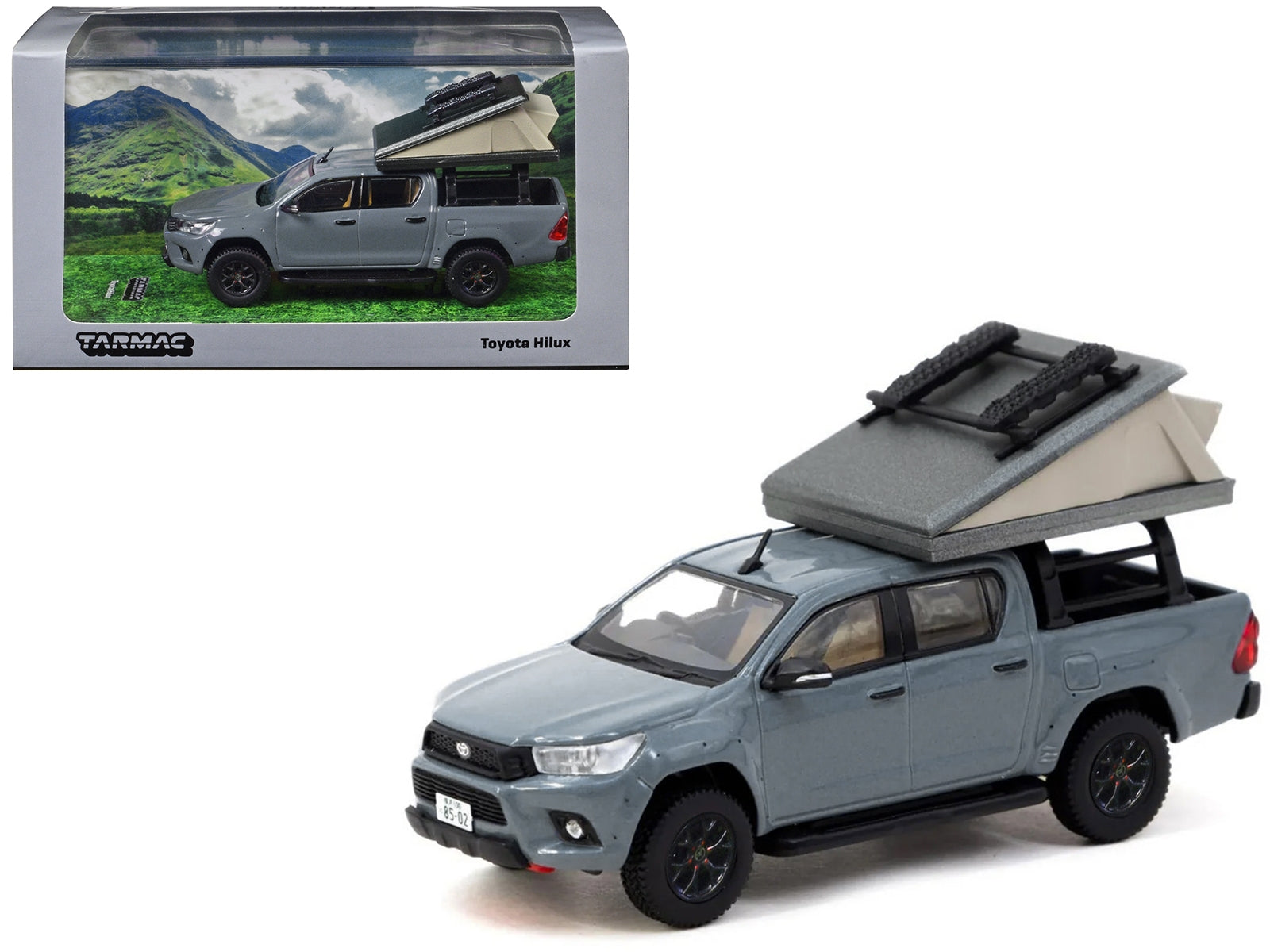 Toyota Hilux Pickup Truck RHD (Right Hand Drive) Gray with Camping Equipment "Road64" Series 1/64 Diecast Model Car by Tarmac Works Tarmac Works