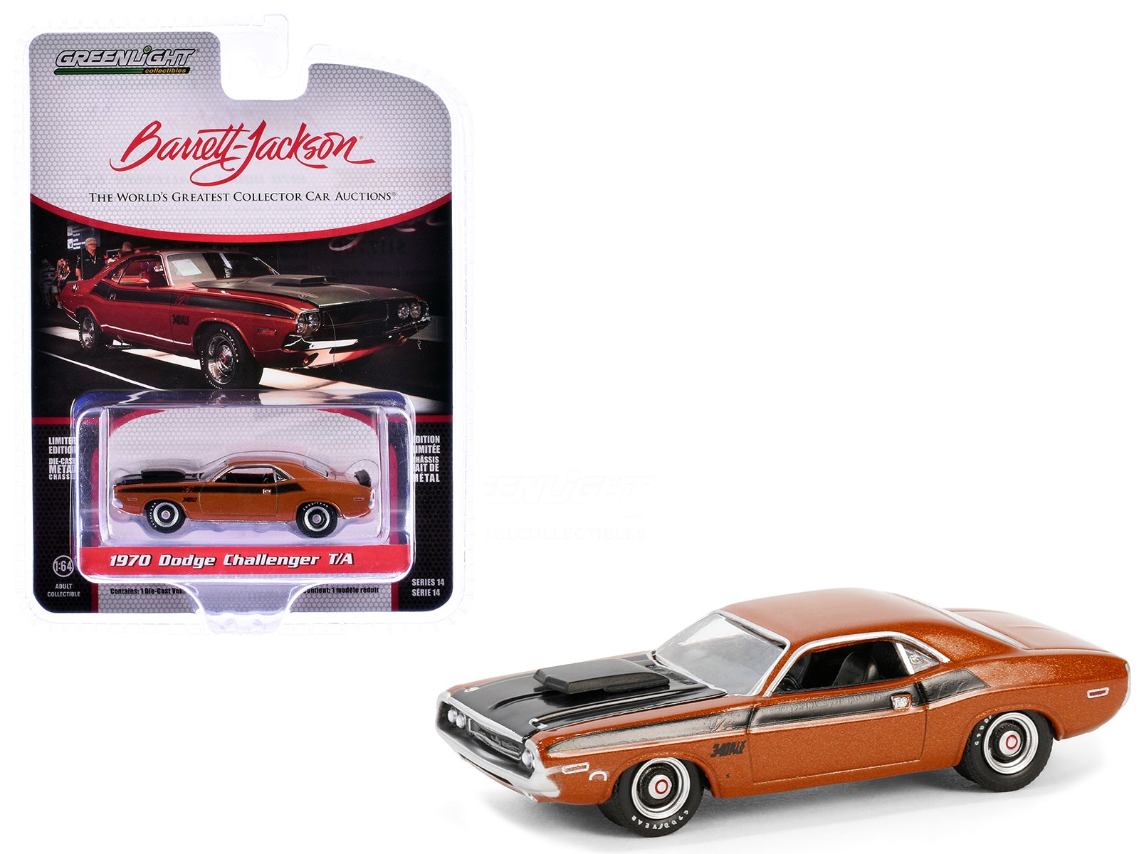 1970 Dodge Challenger T/A Burnt Orange Metallic with Black Hood and Stripes (Palm Beach 2023) Barrett Jackson "Scottsdale Edition" Series 14 1/64 Diecast Model Car by Greenlight Greenlight