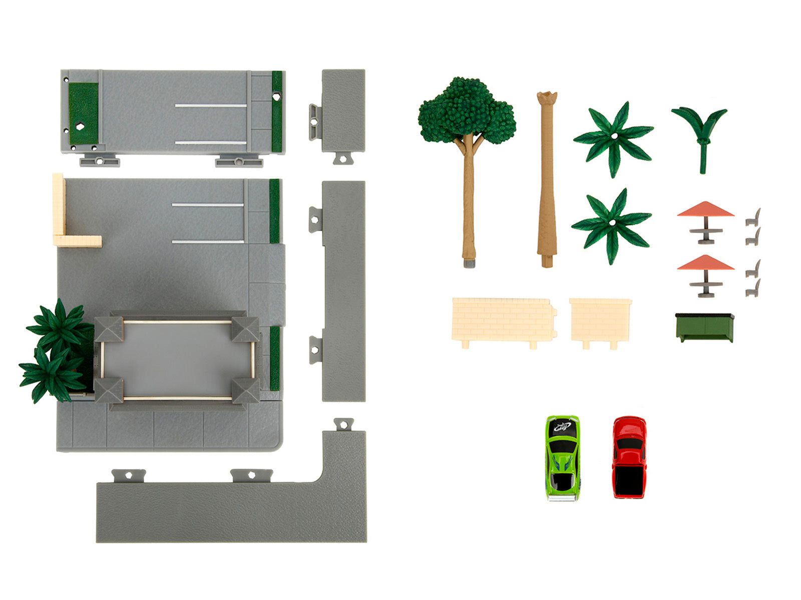 Toretto Cafe Diorama with Mitsubishi Eclipse Green and Ford F-150 SVT Lightning Red "Fast and Furious" "Nano Scene" Series Model by Jada DREAMLAND DIE CAST