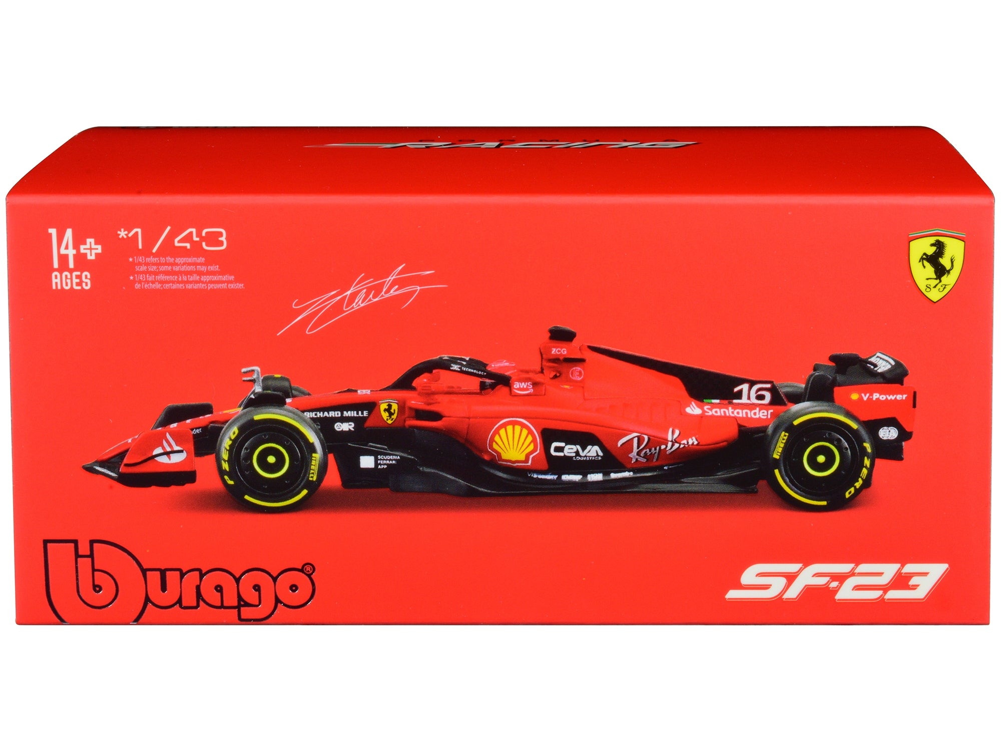 Ferrari SF-23 #16 Charles Leclerc "Formula One F1 World Championship" (2023) with Display Case "Formula Racing" Series 1/43 Diecast Model Car by Bburago Bburago