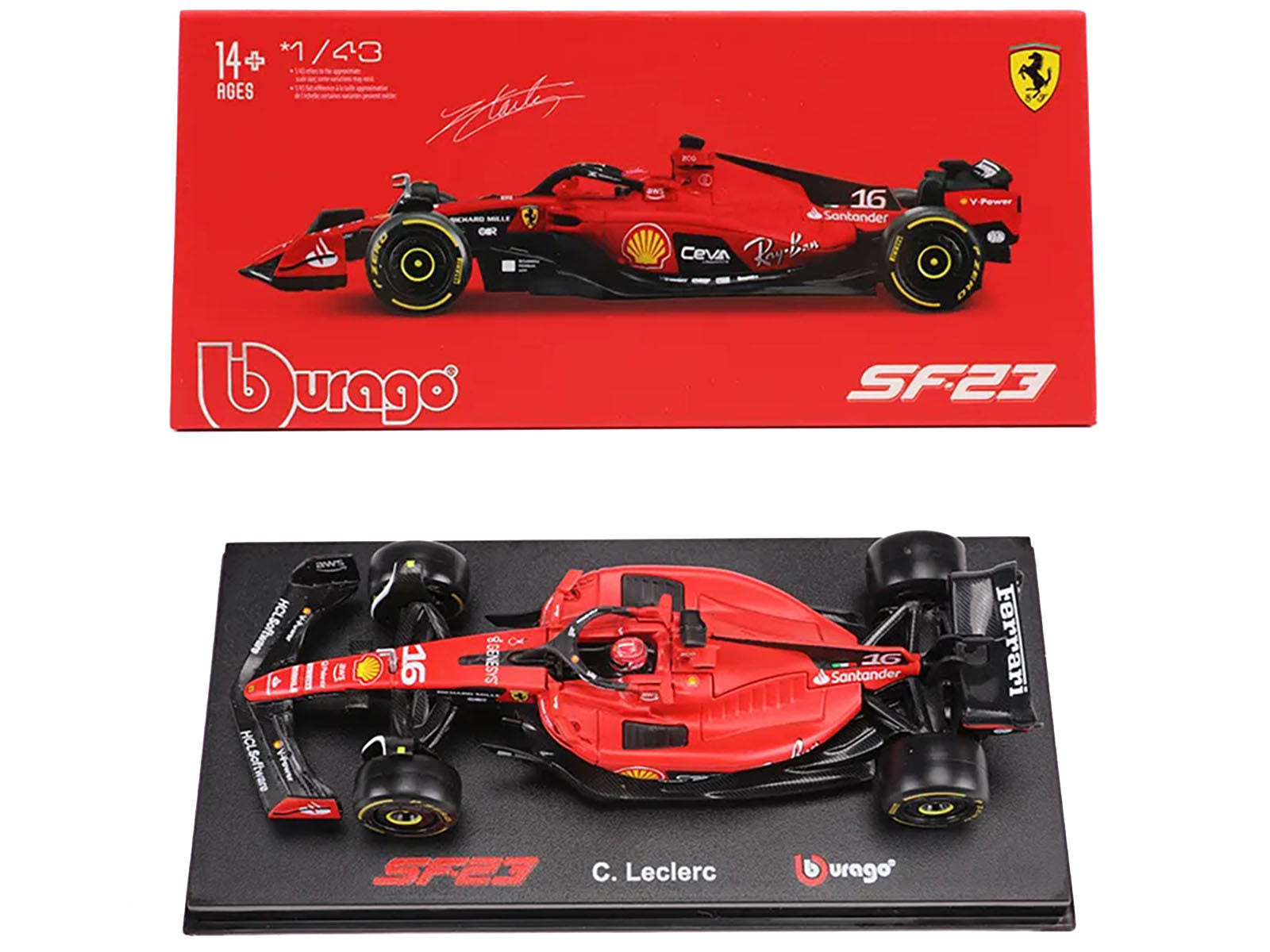 Ferrari SF-23 #16 Charles Leclerc "Formula One F1 World Championship" (2023) with Display Case "Formula Racing" Series 1/43 Diecast Model Car by Bburago Bburago