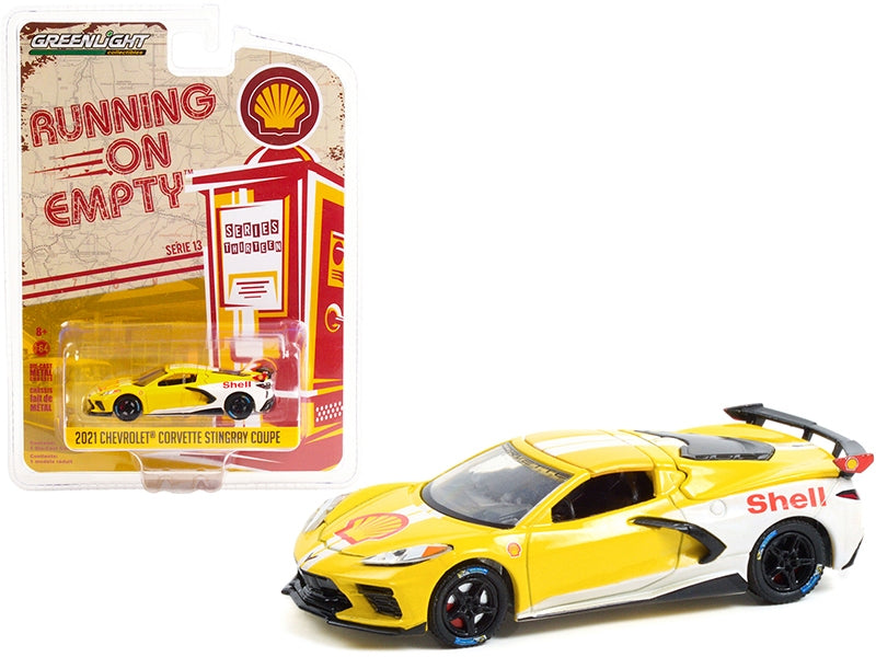 2021 Chevrolet Corvette C8 Stingray Coupe "Shell Oil" Yellow and White "Running on Empty" Series 13 1/64 Diecast Model Car by Greenlight Greenlight