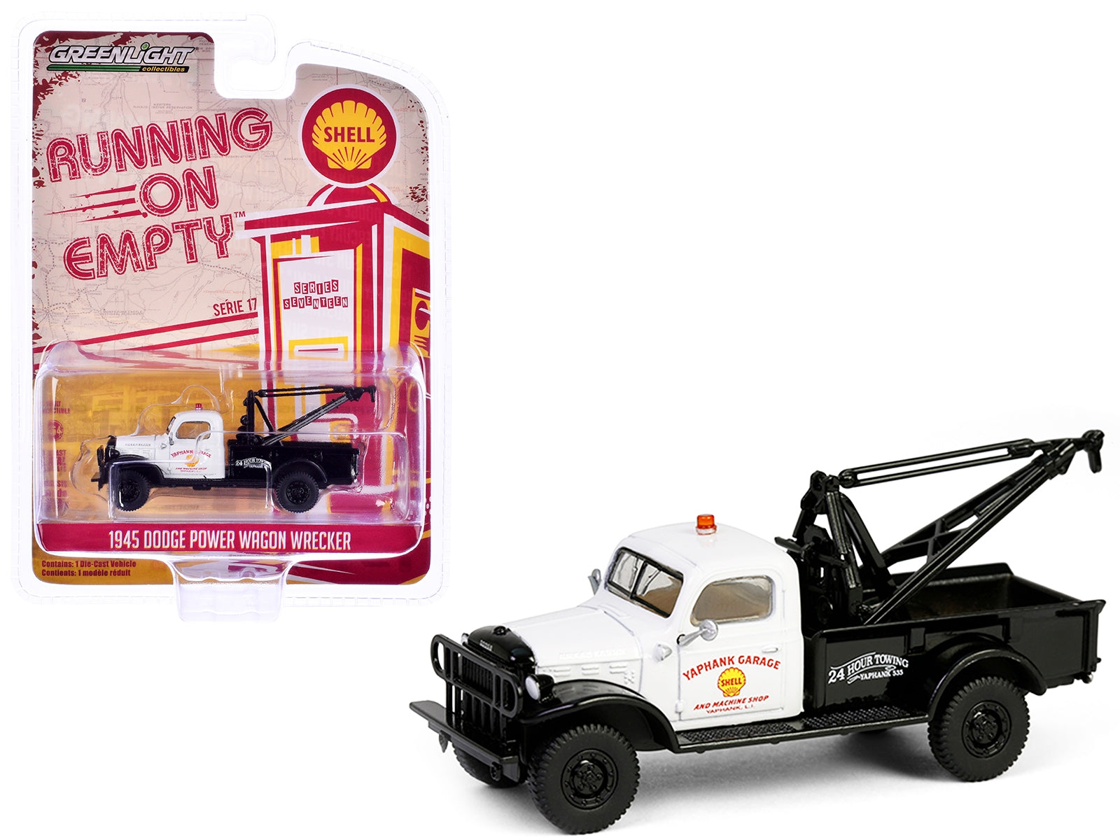 1945 Dodge Power Wagon Wrecker Tow Truck "Shell Oil" White and Black "Running on Empty" Series 17 1/64 Diecast Model Car by Greenlight Greenlight