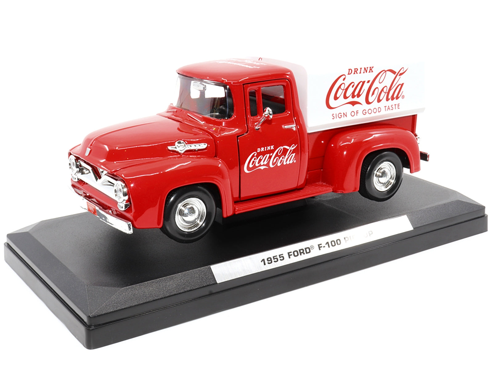 1955 Ford F-100 Pickup Truck Red with White Canopy "Drink Coca-Cola" 1/24 Diecast Model Car by Motor City Classics Motorcity Classics