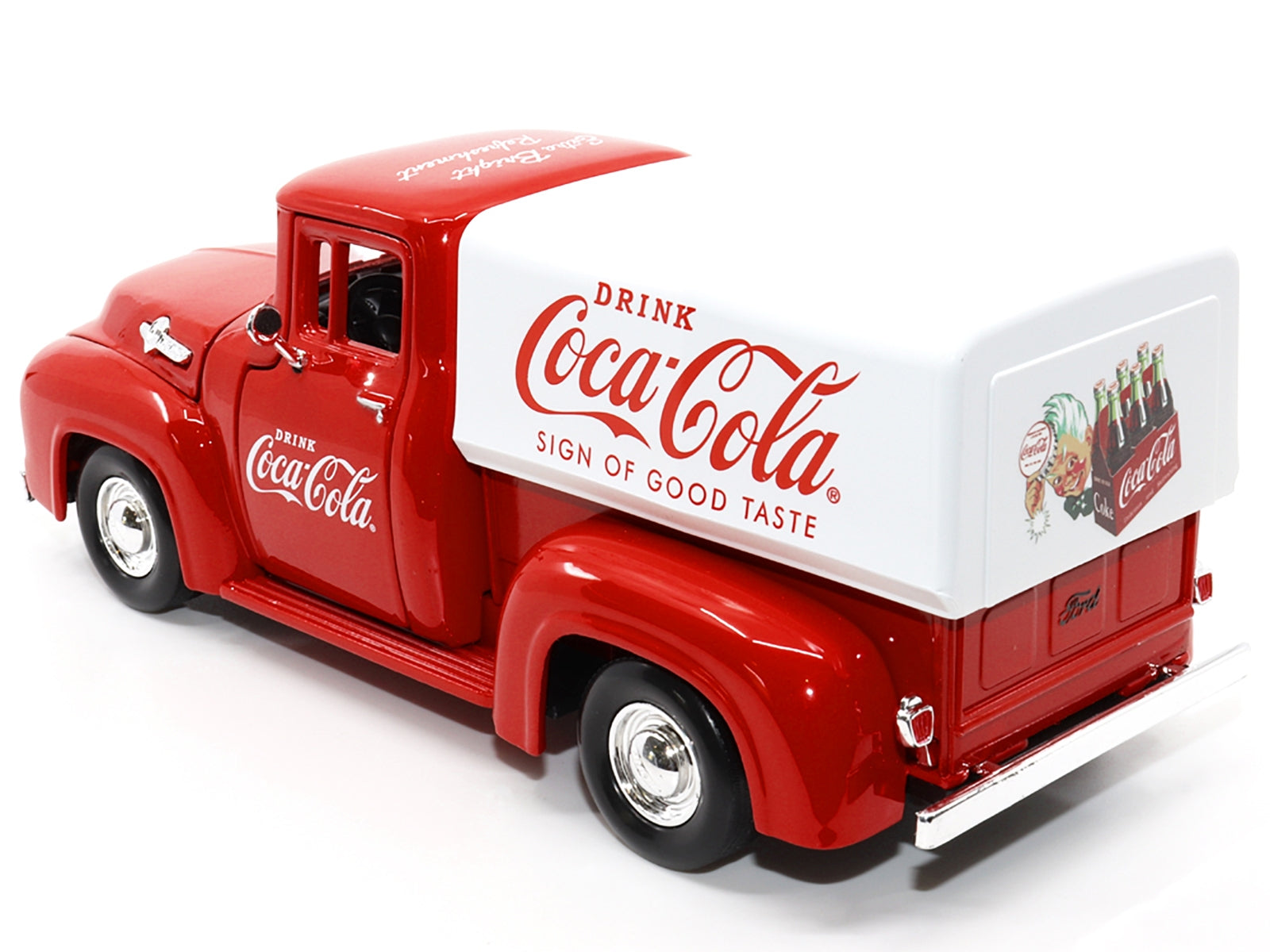 1955 Ford F-100 Pickup Truck Red with White Canopy "Drink Coca-Cola" 1/24 Diecast Model Car by Motor City Classics Motorcity Classics